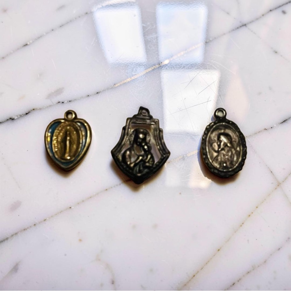Religious Medal Pendant Necklace Charms - Gold and Antique Silver Tones